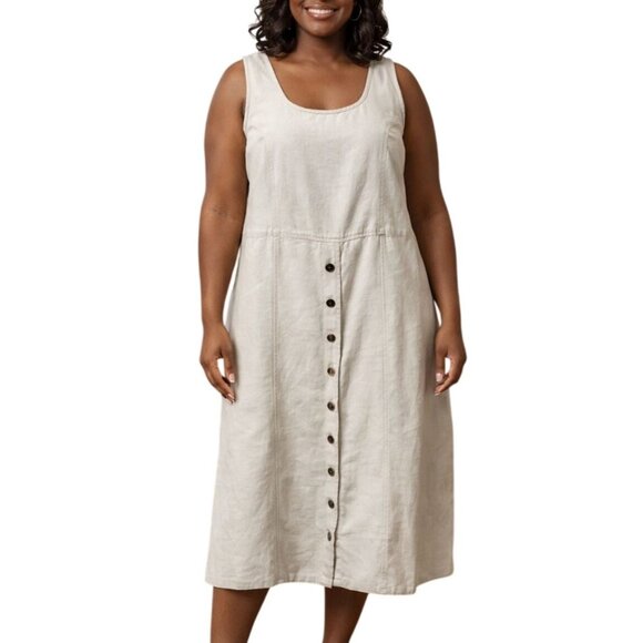 Erika & Co. Dresses & Skirts - Erika & Co Size Large Dress Khaki Button Front Sleeveless Linen Blend